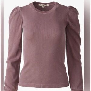 AMO Denim Los Angeles Girlie Top Thermal Organic Puff Long Sleeves Taupe Small